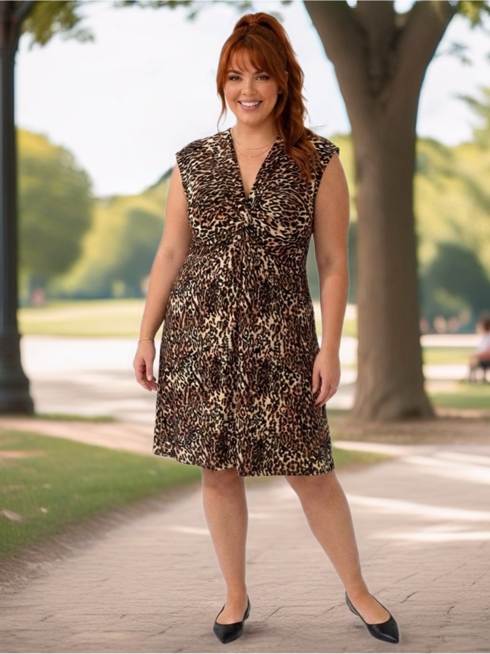 Sleeveless Leopard Print Twist-Front Dress - Brown